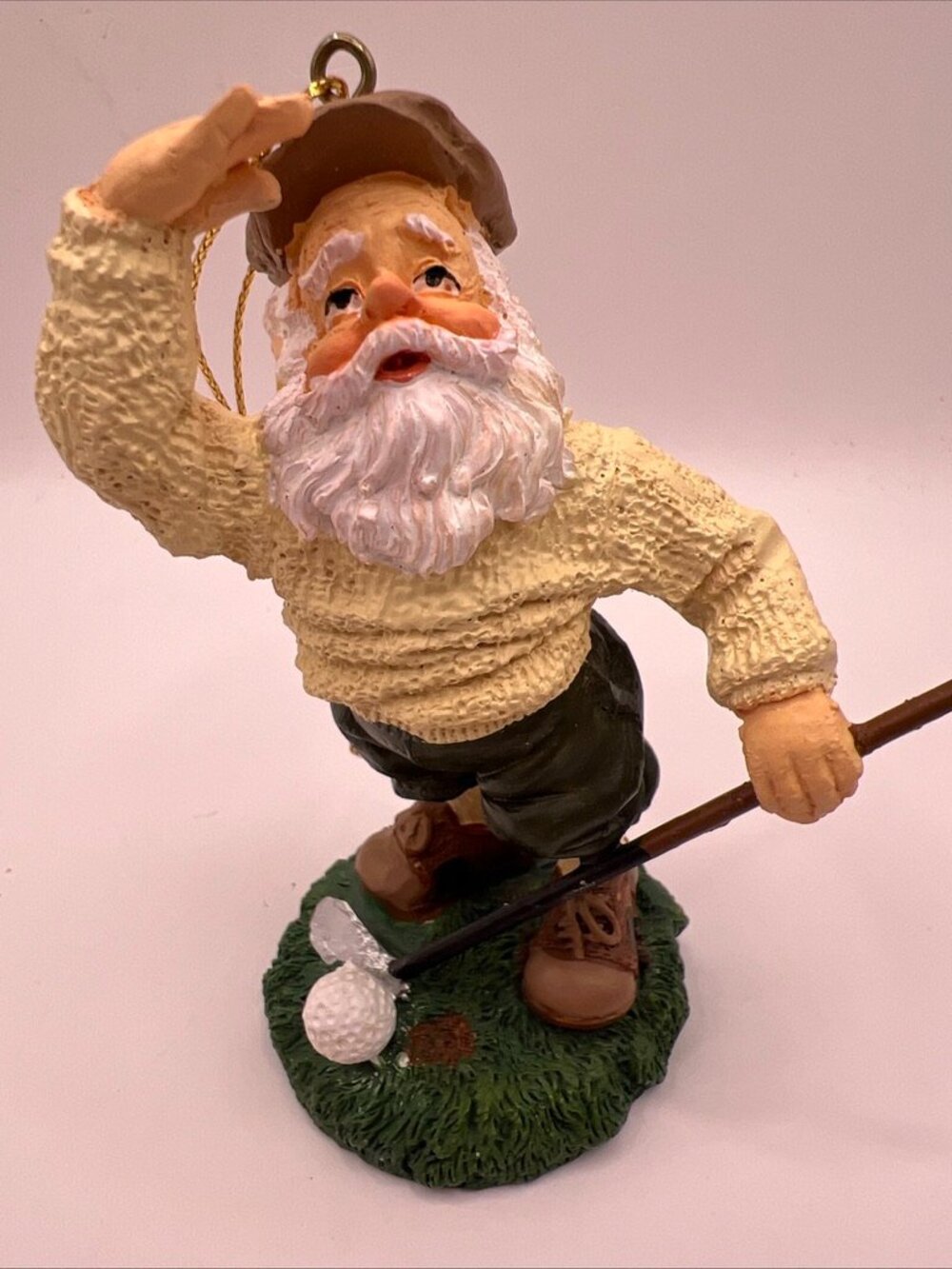 Golfing Santa Claus Figurine Christmas Ornament Looking Up Resin 4”